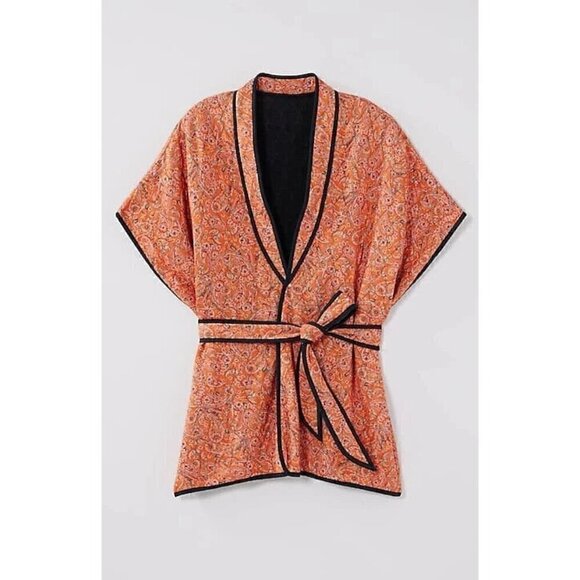 J Jill Belted Quilted Ruana Size XL-3X NWT Orange Paisley Belted Jacket Kimono - Picture 6 of 16